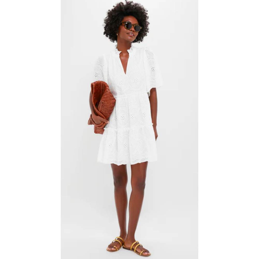 Tuckernuck Crawford Eyelet Mini Dress Small White Tiered Preppy Coastal NWT - Picture 2 of 6